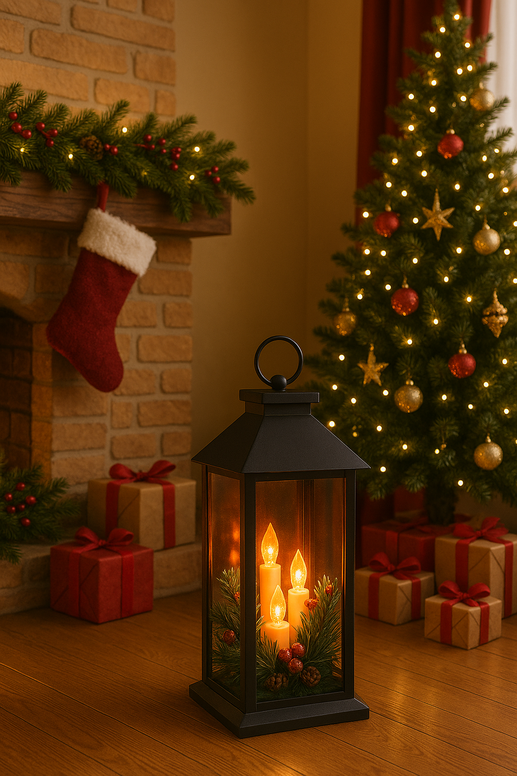 Decorative Lantern with 3 Flameless LED Candles, Battery Operated - APA Pure Living