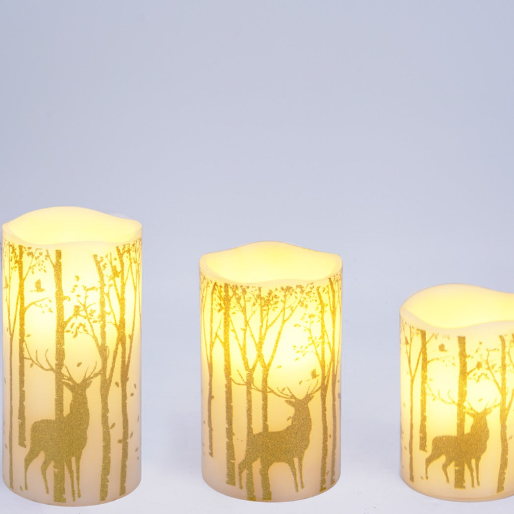 Woodland Scene LED Pillar Candles, Set of 3 - APA Pure Living