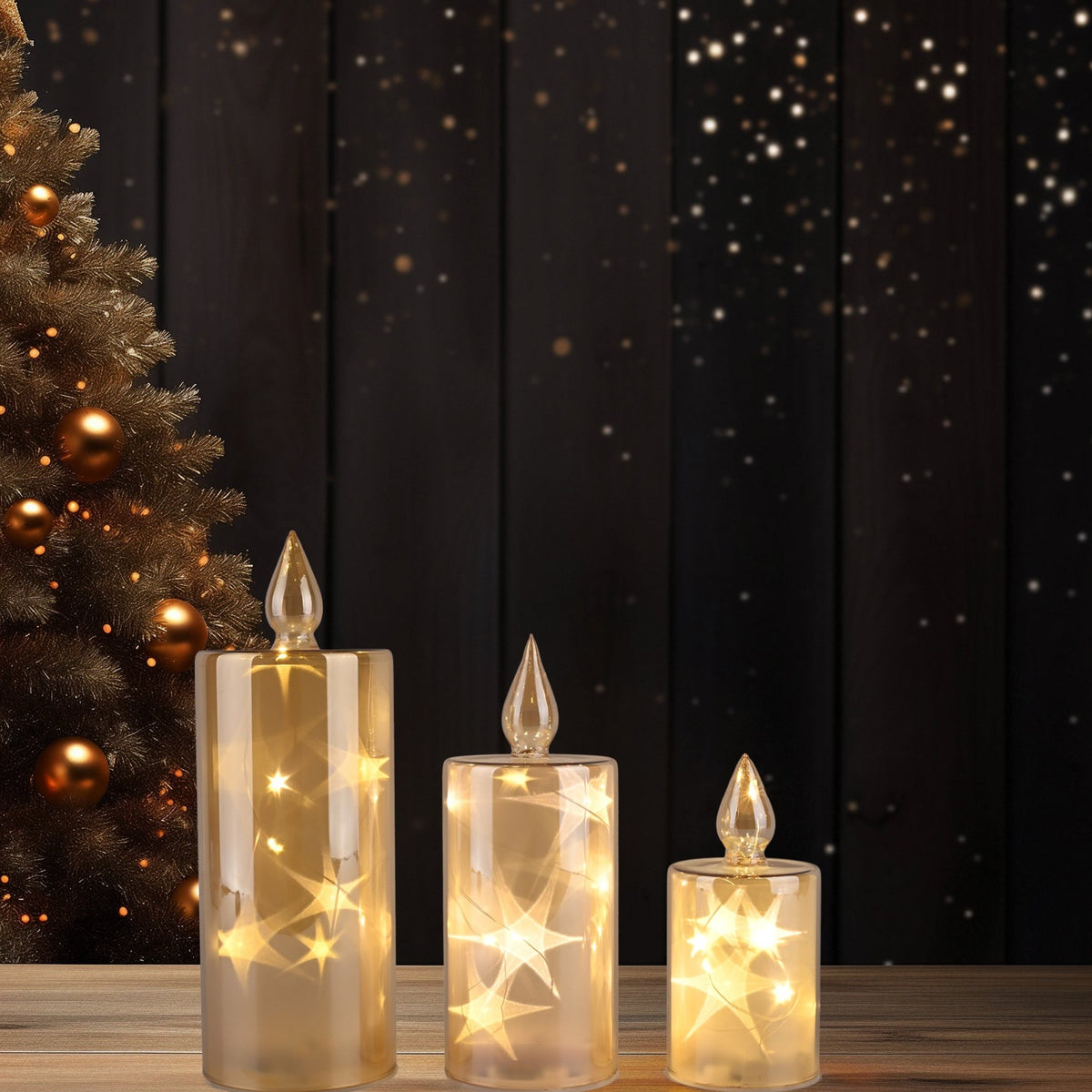 Faceted Glass LED Candles with Star Light Reflection, Set of 3 - APA Pure Living