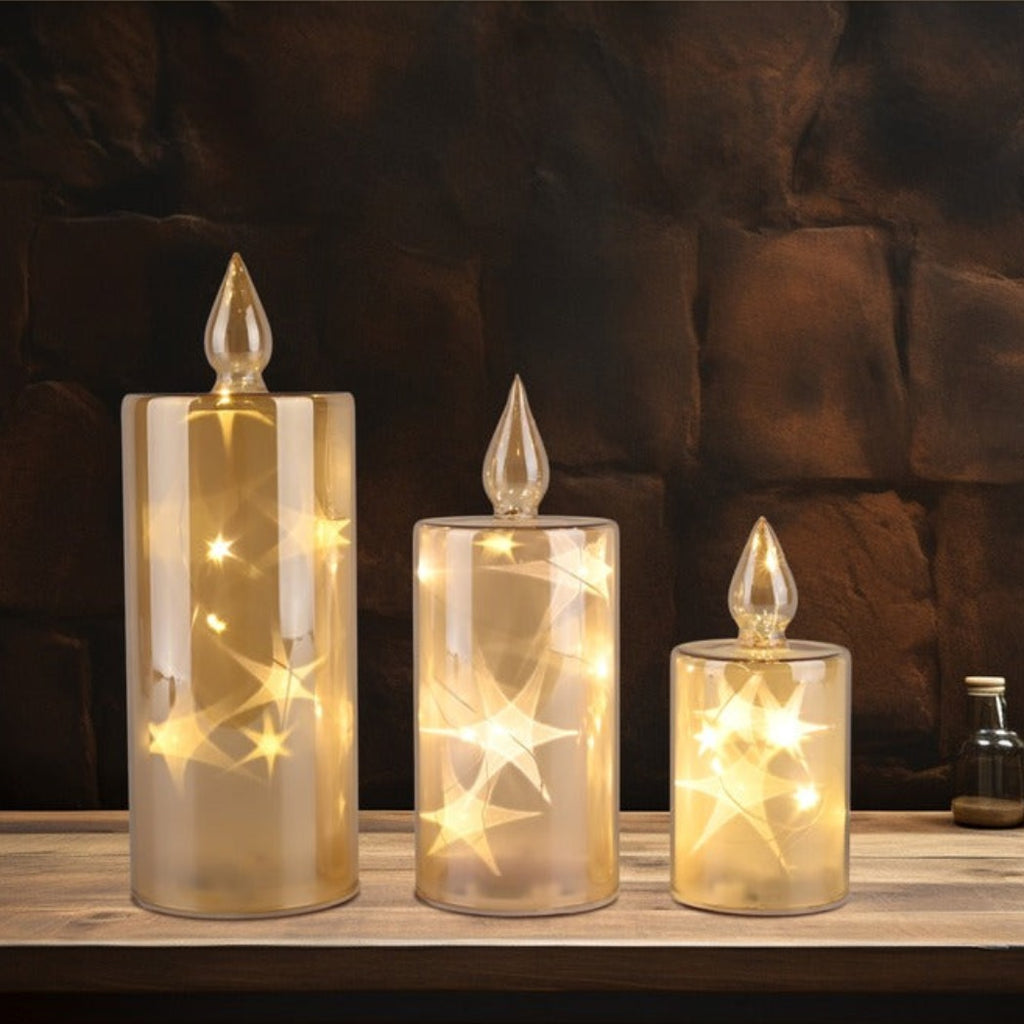 Faceted Glass LED Candles with Star Light Reflection, Set of 3 - APA Pure Living