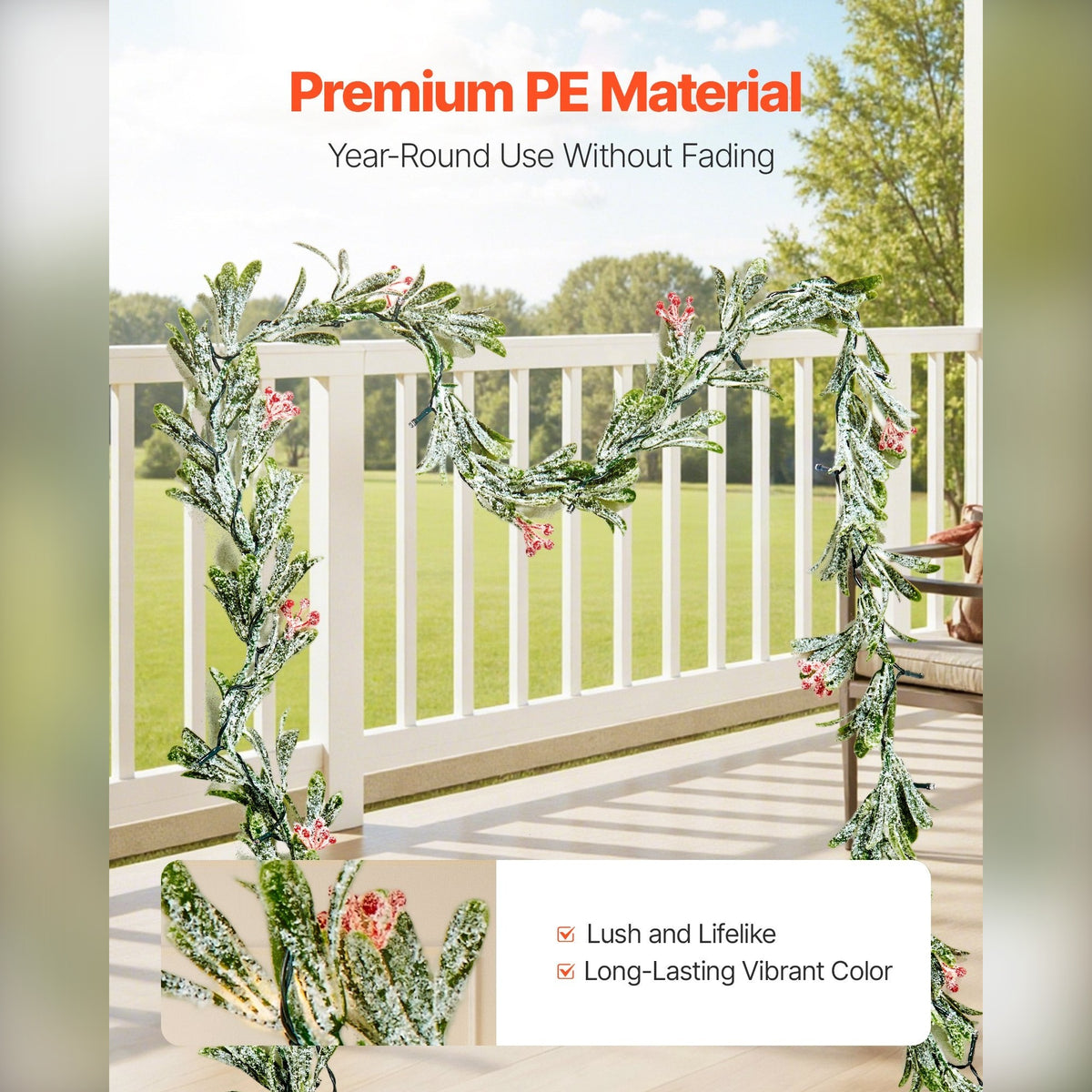 2m Pre-Lit Christmas Garland with Olive Leaves and Red Berries - APA Pure Living