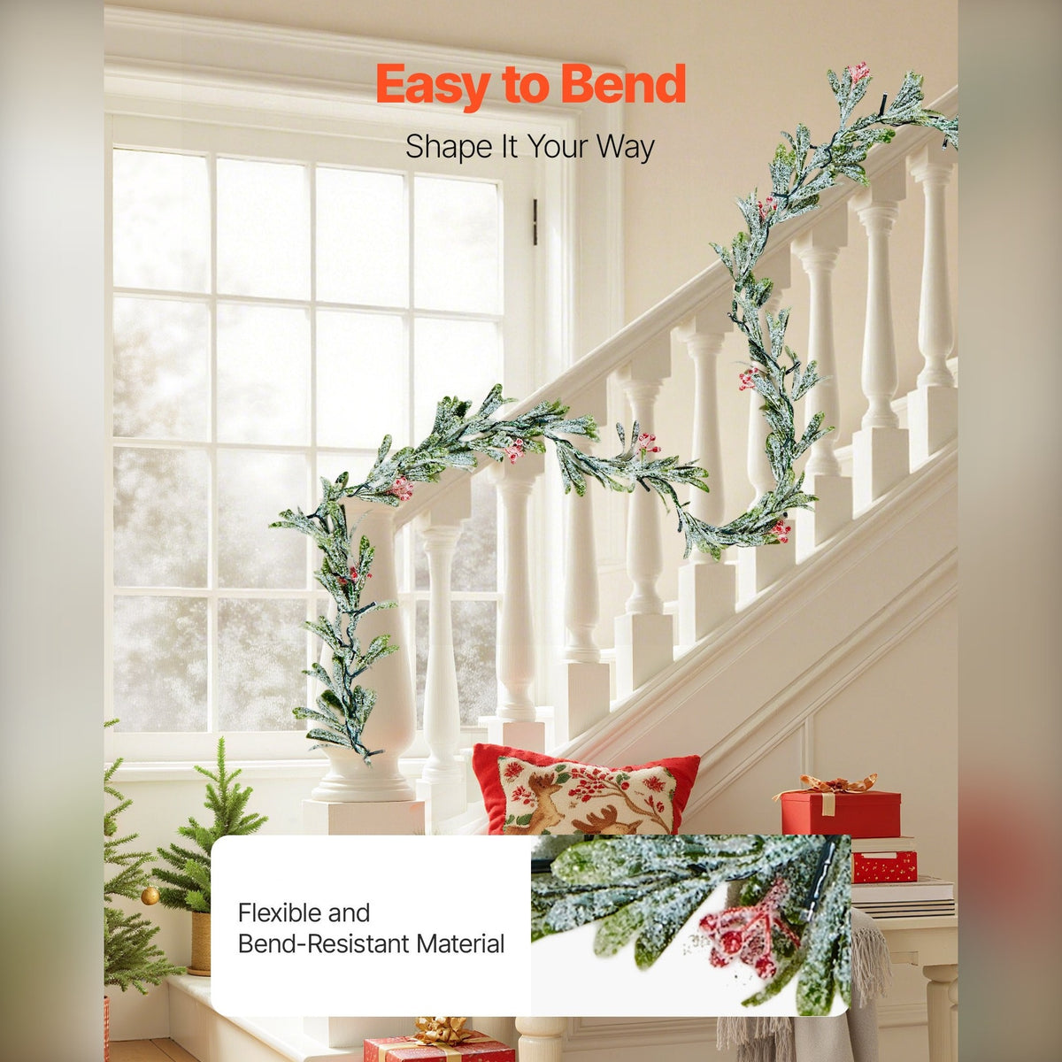 2m Pre-Lit Christmas Garland with Olive Leaves and Red Berries - APA Pure Living