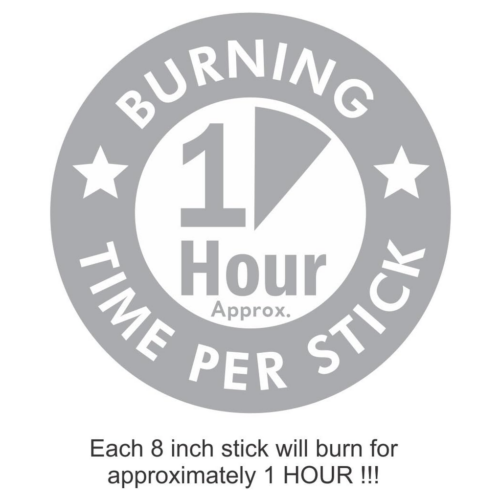 Each 8 inch stick burns for approximately one hour