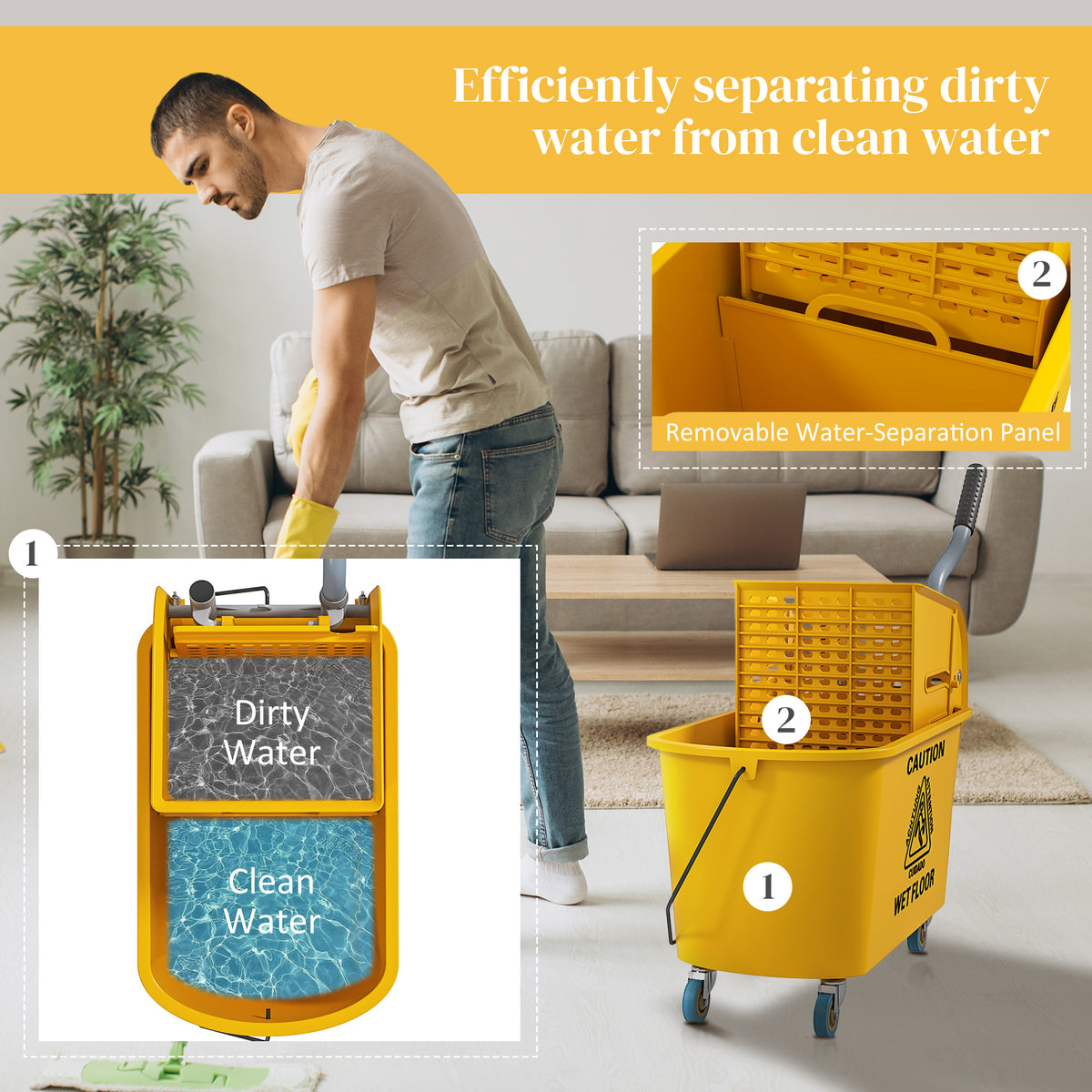 Removable panel separates the dirty water from the clean water