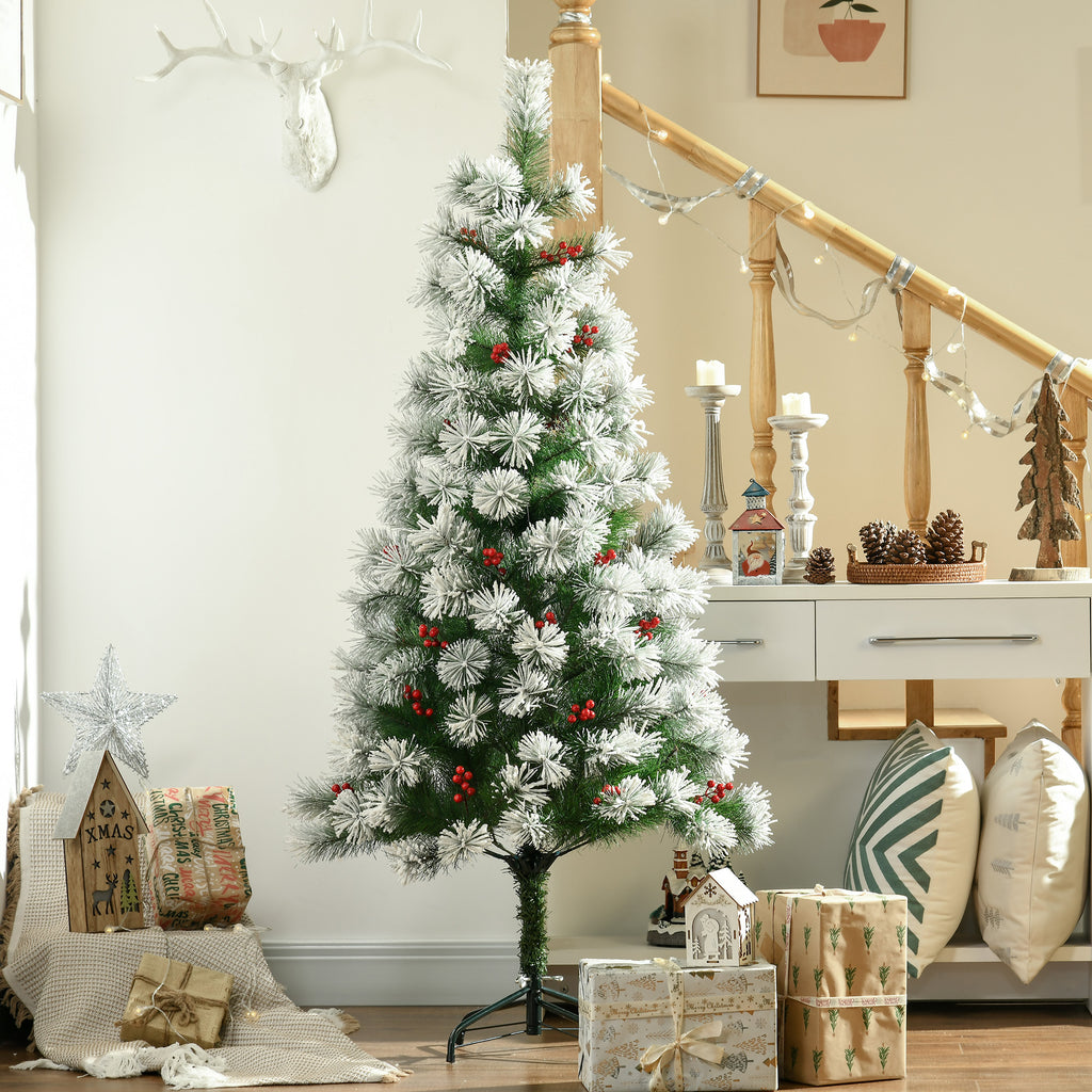 5ft Artificial Christmas Tree with Red Berries and Metal Stand - APA Pure Living