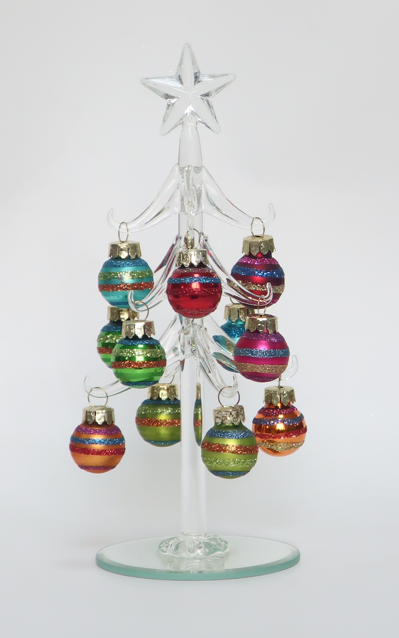 Glass Christmas Tree Ornament with 12 Coloured Baubles - APA Pure Living
