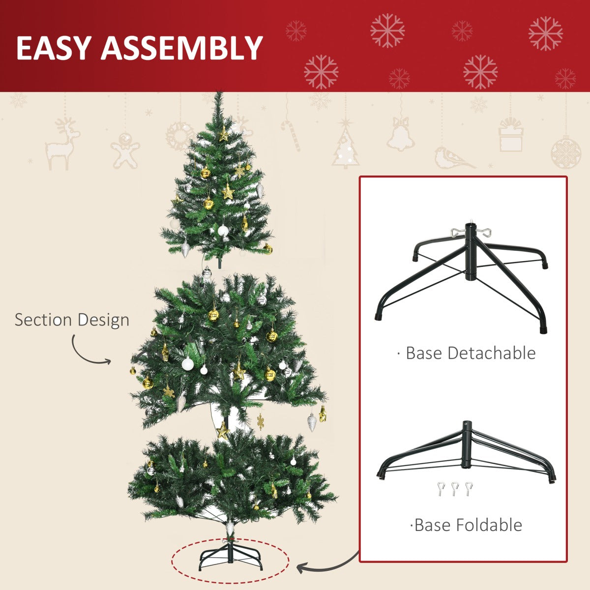 6ft Pre-Lit Artificial Christmas Tree with 200 LEDs and Baubles - APA Pure Living