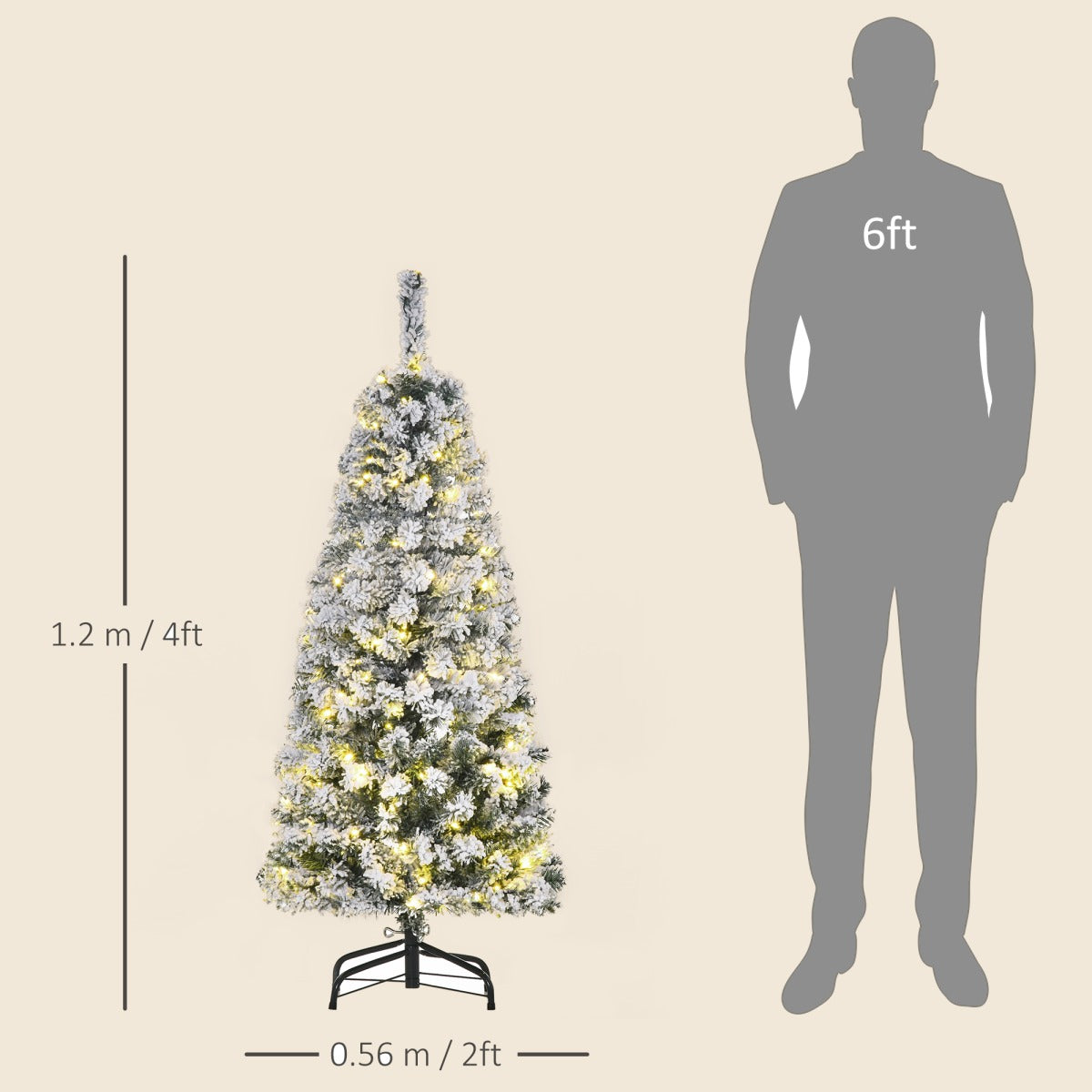 4ft Pre-Lit Snow-Flocked Christmas Tree with Warm White LEDs - APA Pure Living