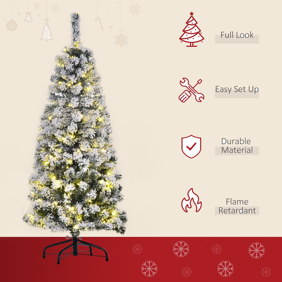 4ft Pre-Lit Snow-Flocked Christmas Tree with Warm White LEDs - APA Pure Living