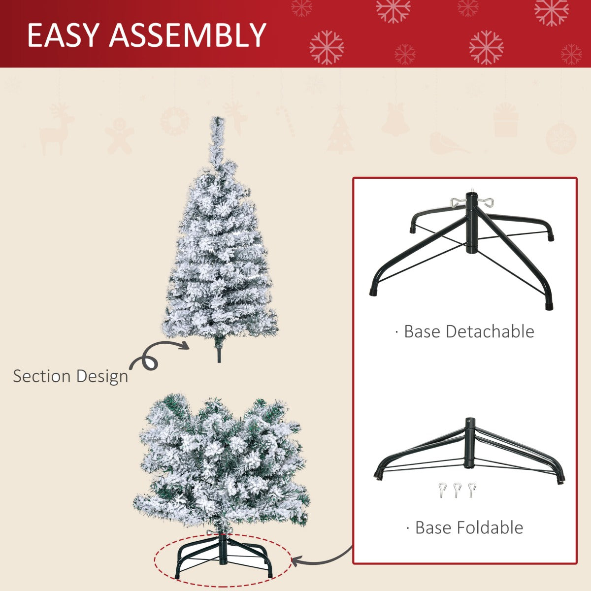 4ft Pre-Lit Snow-Flocked Christmas Tree with Warm White LEDs - APA Pure Living
