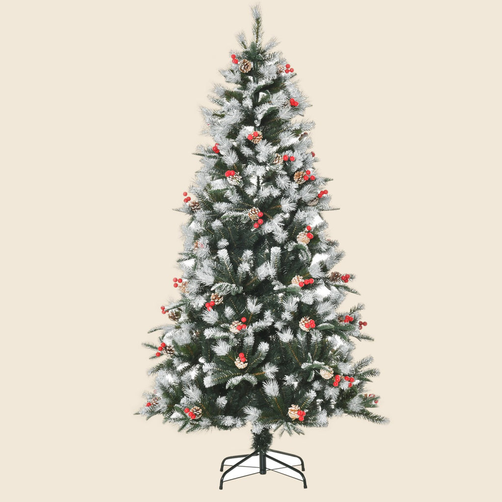 6ft Snow-Tipped Artificial Christmas Tree with Berries and Pine Cones - APA Pure Living