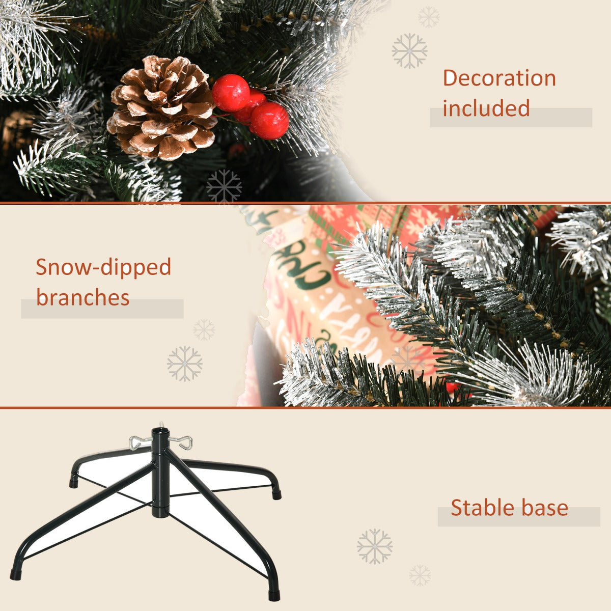 6ft Snow-Tipped Artificial Christmas Tree with Berries and Pine Cones - APA Pure Living