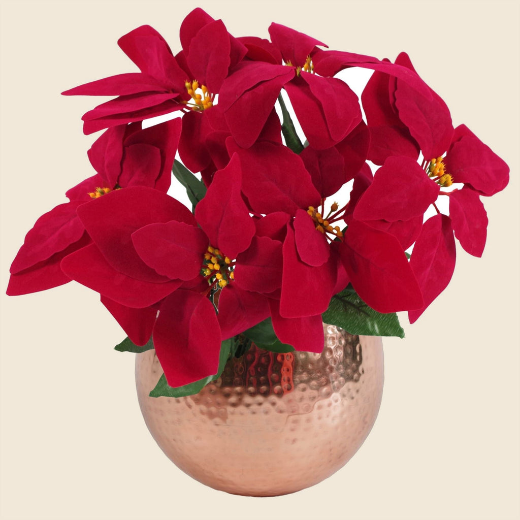 Artificial Red Poinsettia, 40cm, in a Hammered Copper Planter - APA Pure Living