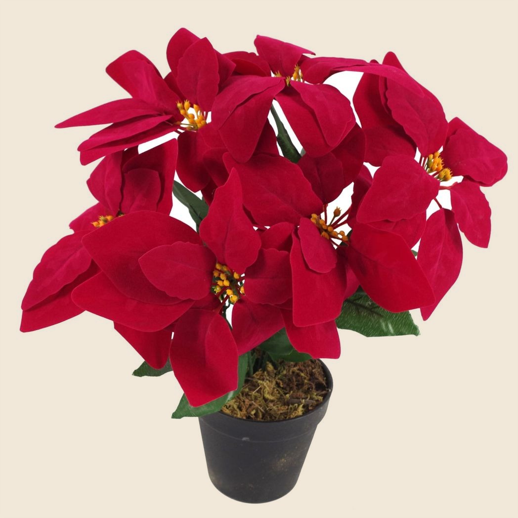 Artificial Red Poinsettia, 40cm, in a Hammered Copper Planter - APA Pure Living