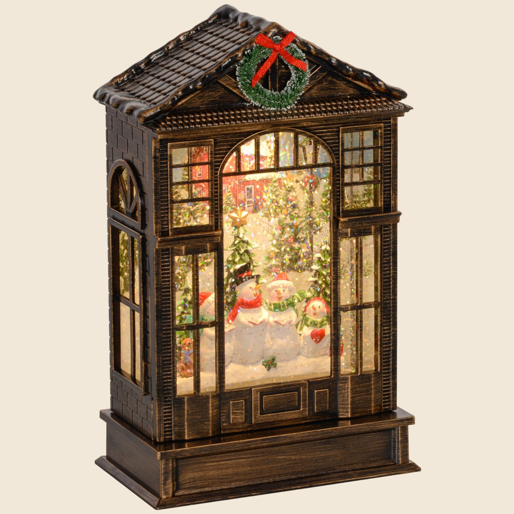 Musical Christmas Snow Globe Lantern with Warm White Lights, Bronze - APA Pure Living