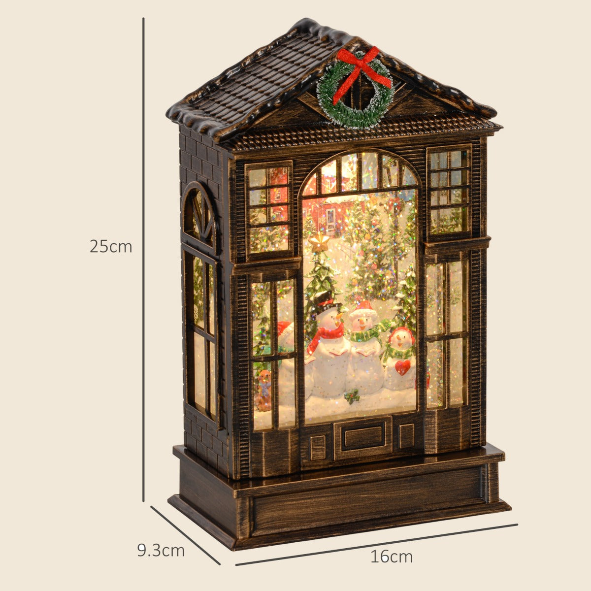 Musical Christmas Snow Globe Lantern with Warm White Lights, Bronze - APA Pure Living