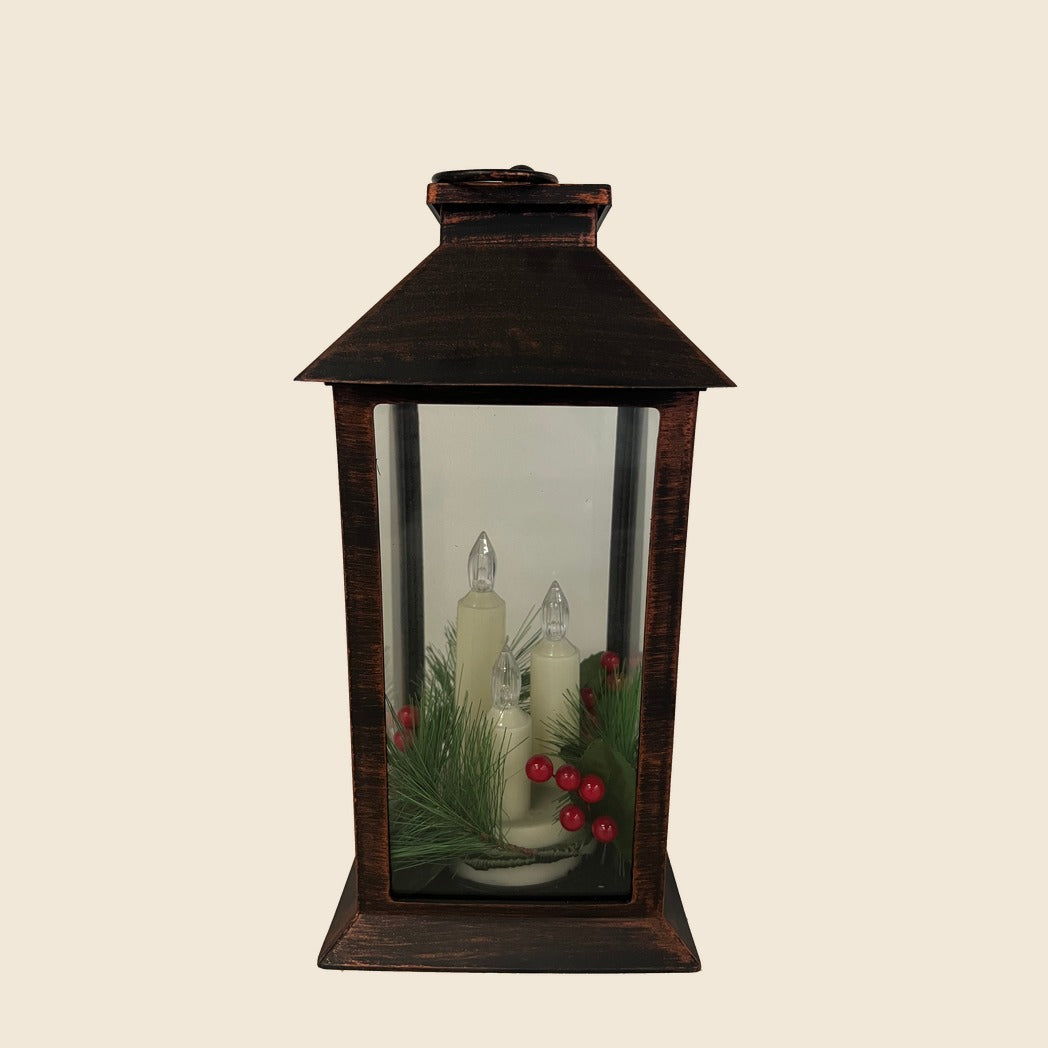 Decorative Lantern with 3 Flameless LED Candles, Battery Operated - APA Pure Living