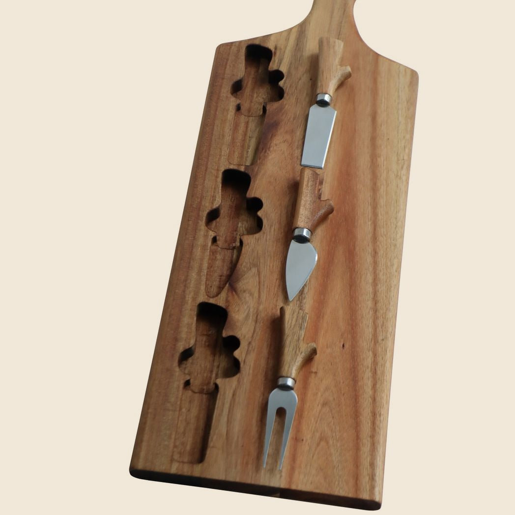 Acacia Wood Cheese Board with 3 Cheese Knives - APA Pure Living