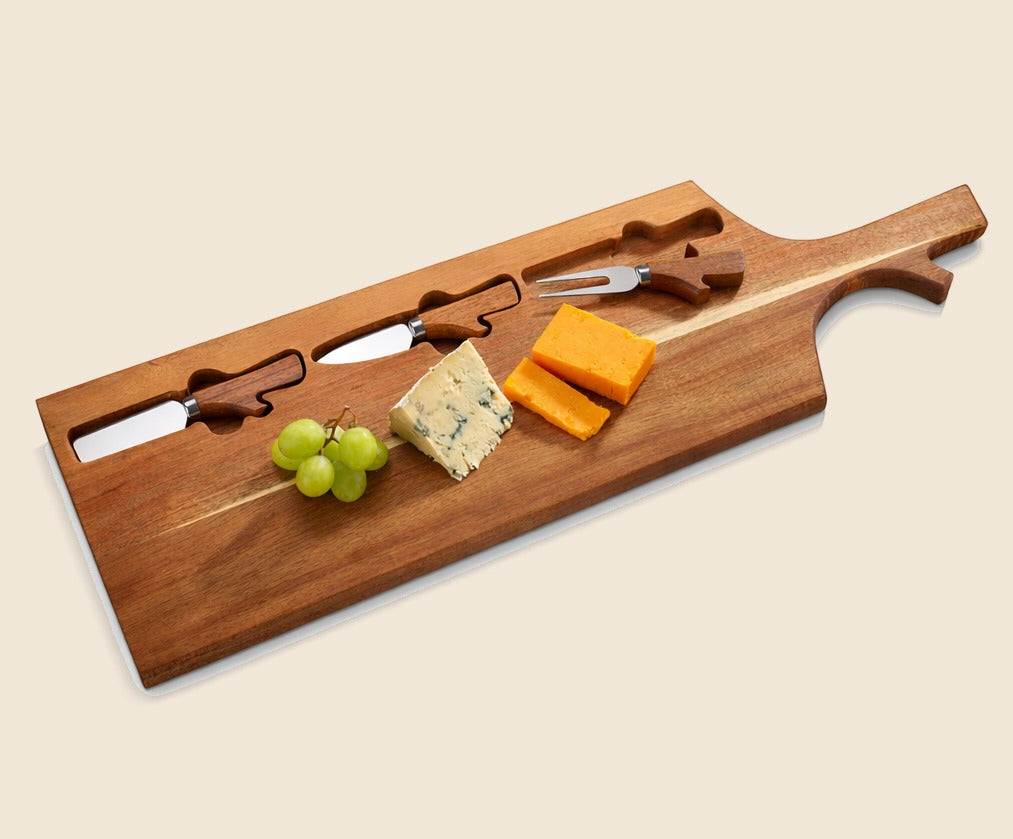 Acacia Wood Cheese Board with 3 Cheese Knives - APA Pure Living