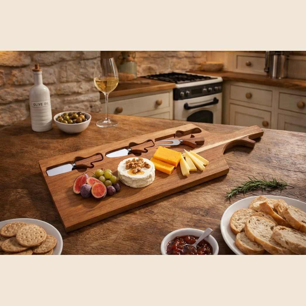 Acacia Wood Cheese Board with 3 Cheese Knives - APA Pure Living