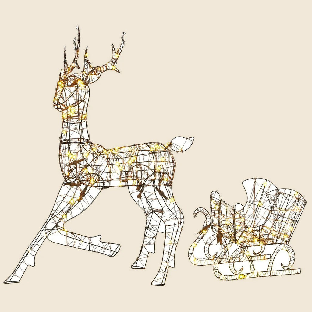 Light-Up Rattan Reindeer and Sleigh Christmas Decoration Set - APA Pure Living