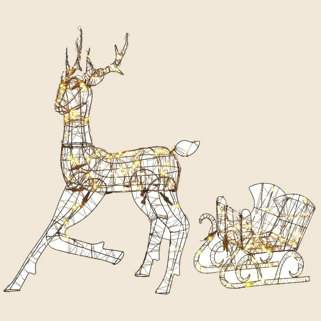 Light-Up Rattan Reindeer and Sleigh Christmas Decoration Set - APA Pure Living