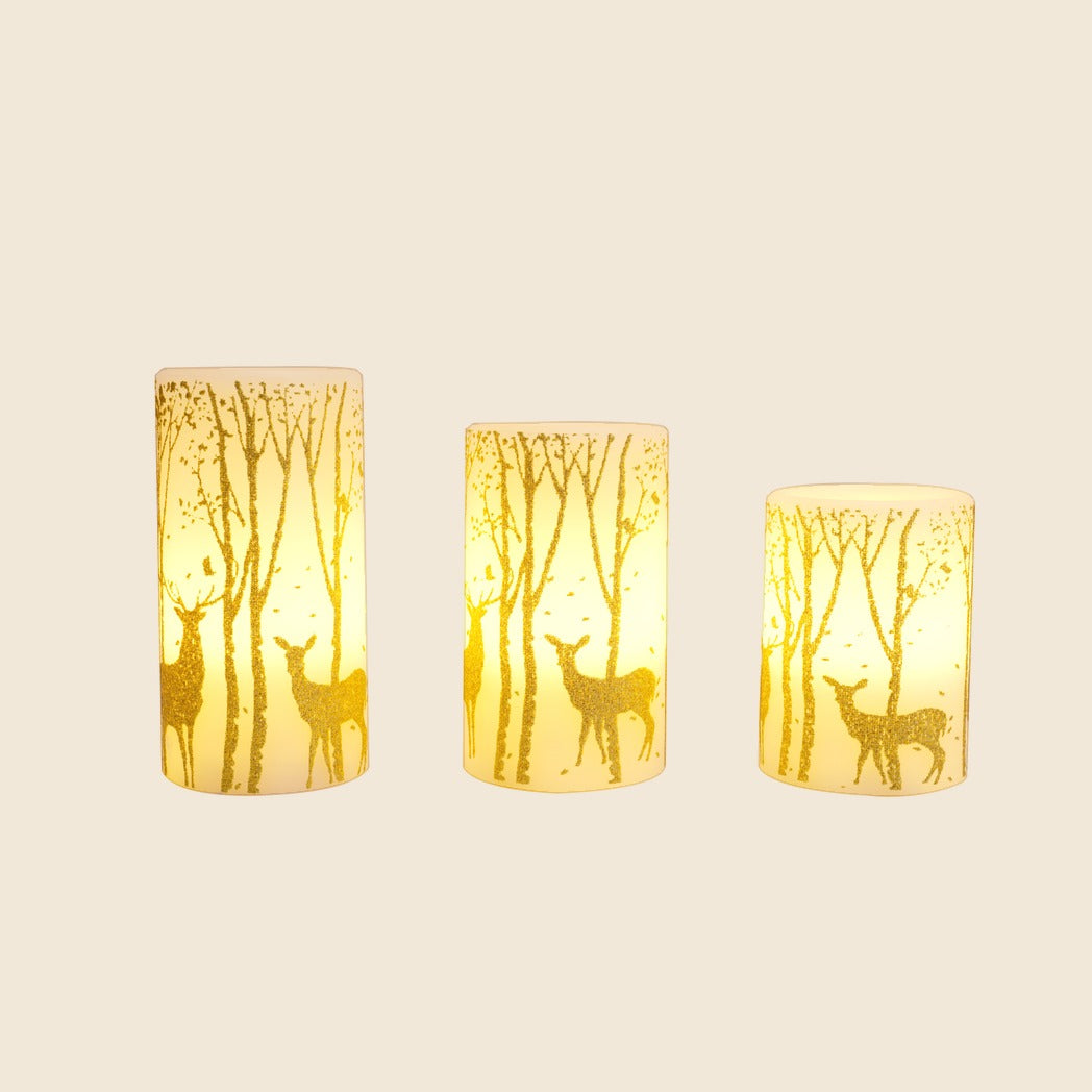 Woodland Scene LED Pillar Candles, Set of 3 - APA Pure Living