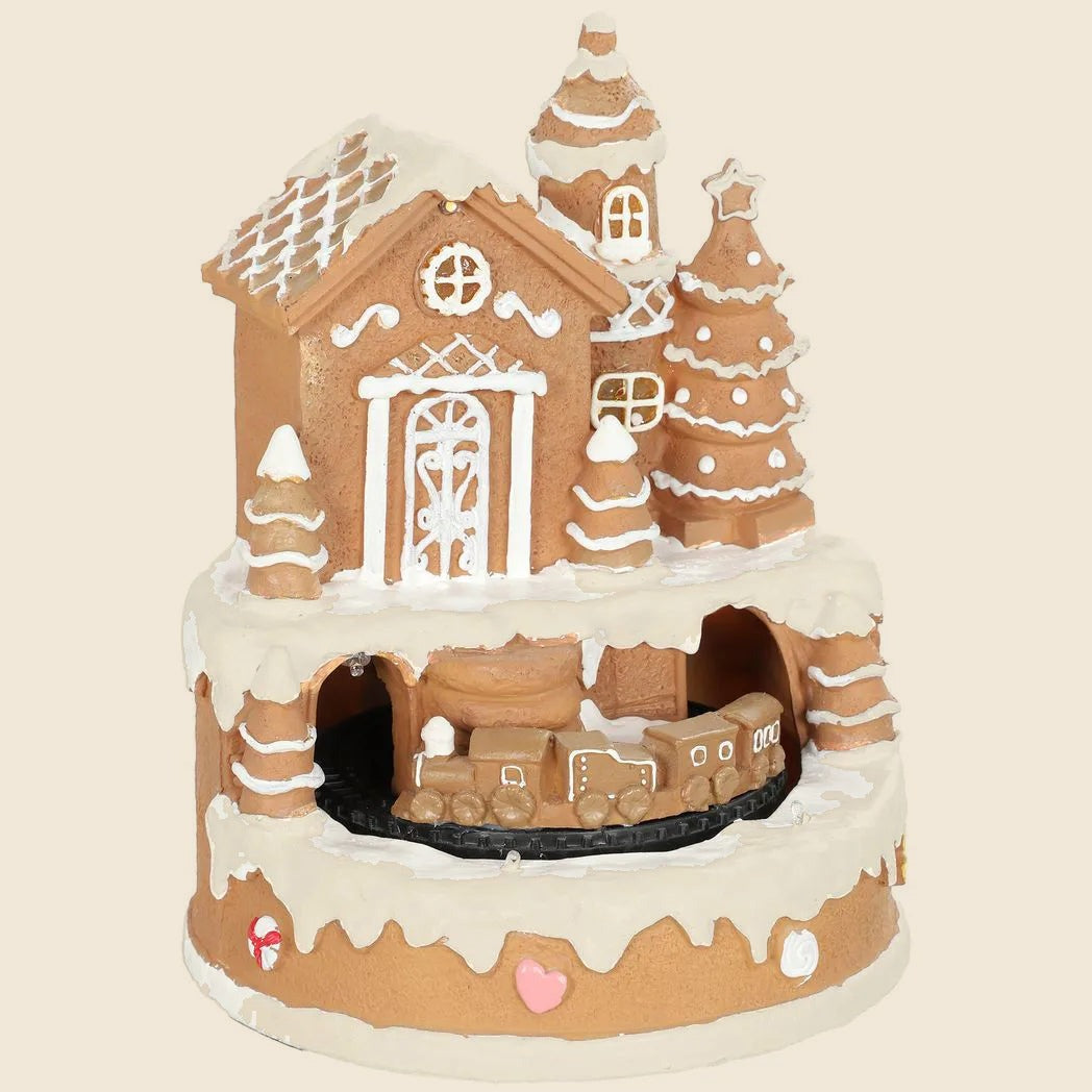 Musical Gingerbread Snow Village with Rotating Train - APA Pure Living