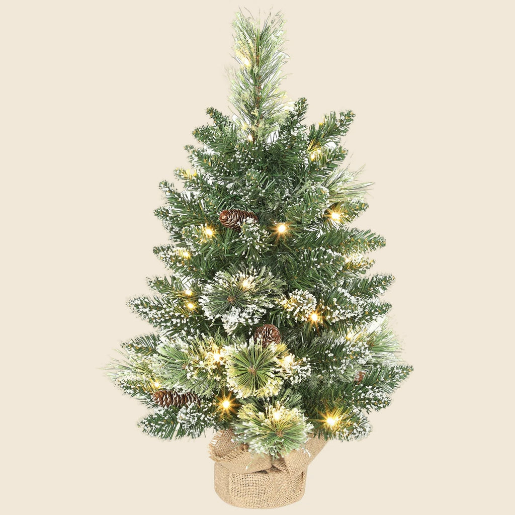 60cm Snow-Flocked Pre-Lit Tabletop Christmas Tree with Timer - APA Pure Living