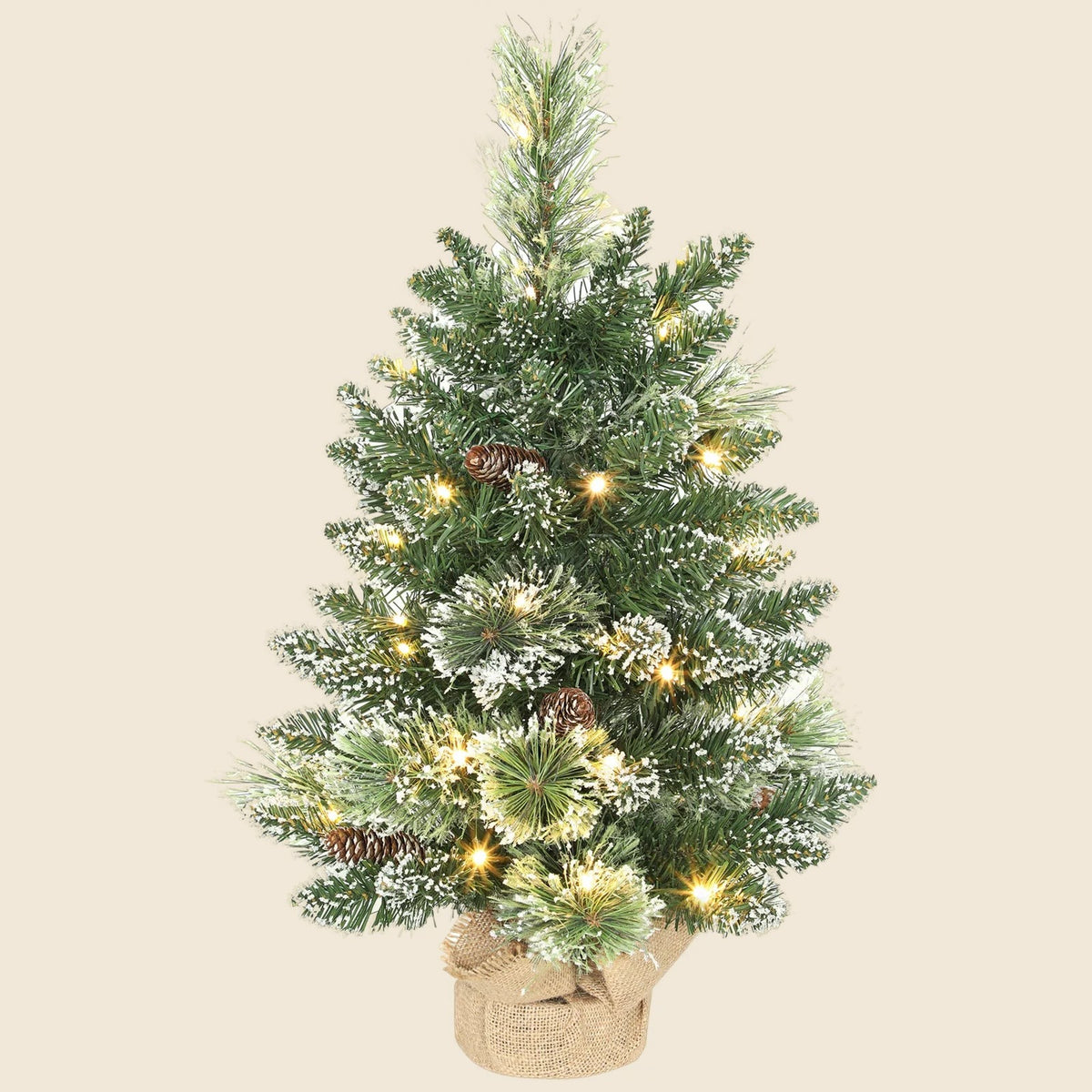 60cm Snow-Flocked Pre-Lit Tabletop Christmas Tree with Timer - APA Pure Living