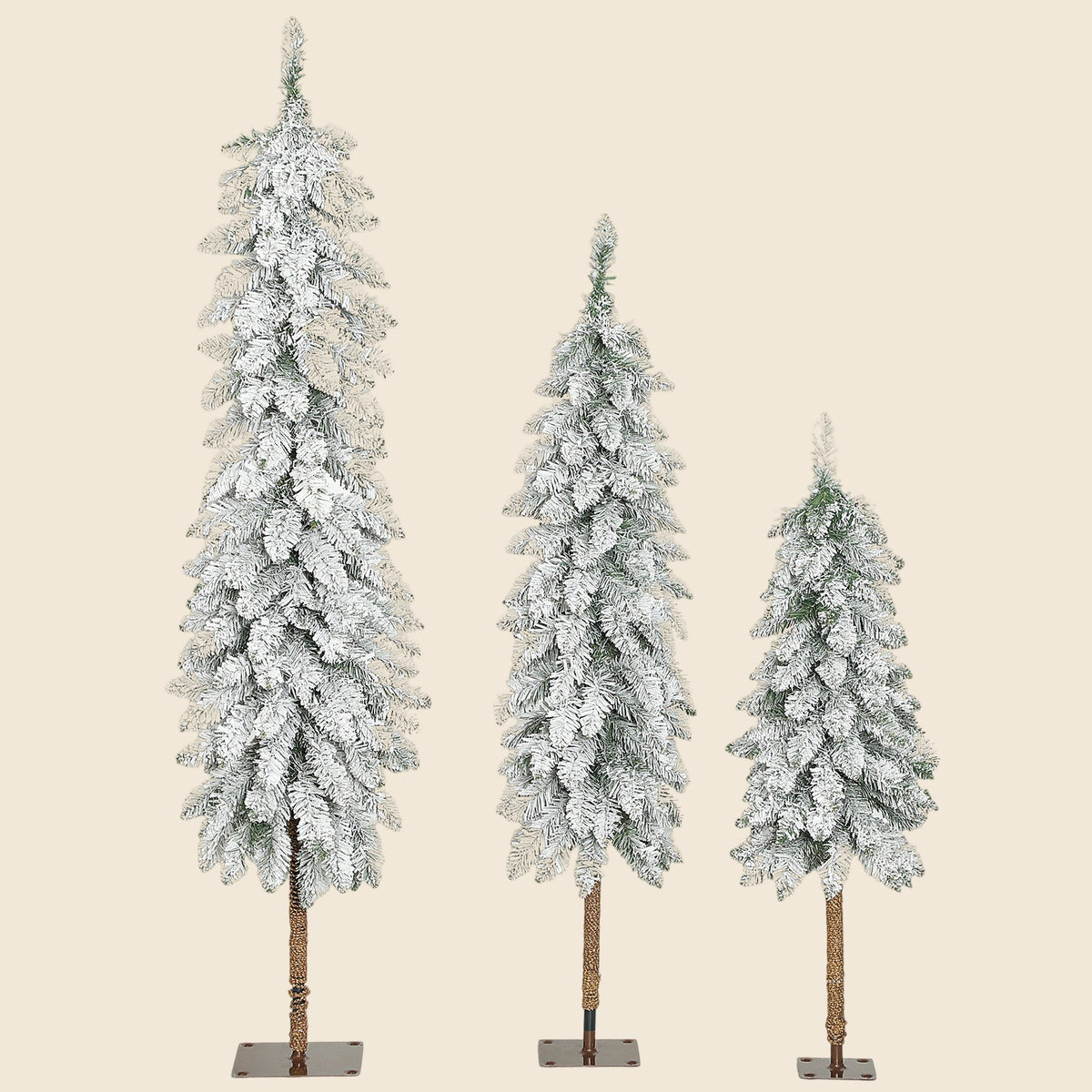 Set of 3 Snow-Flocked Pencil Christmas Trees, 3ft, 4ft and 5ft - APA Pure Living