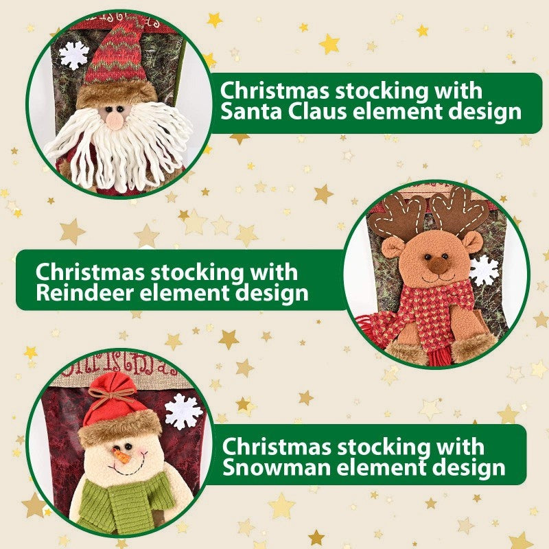 Set of 3 Large Christmas Stockings with Santa, Snowman and Reindeer - APA Pure Living