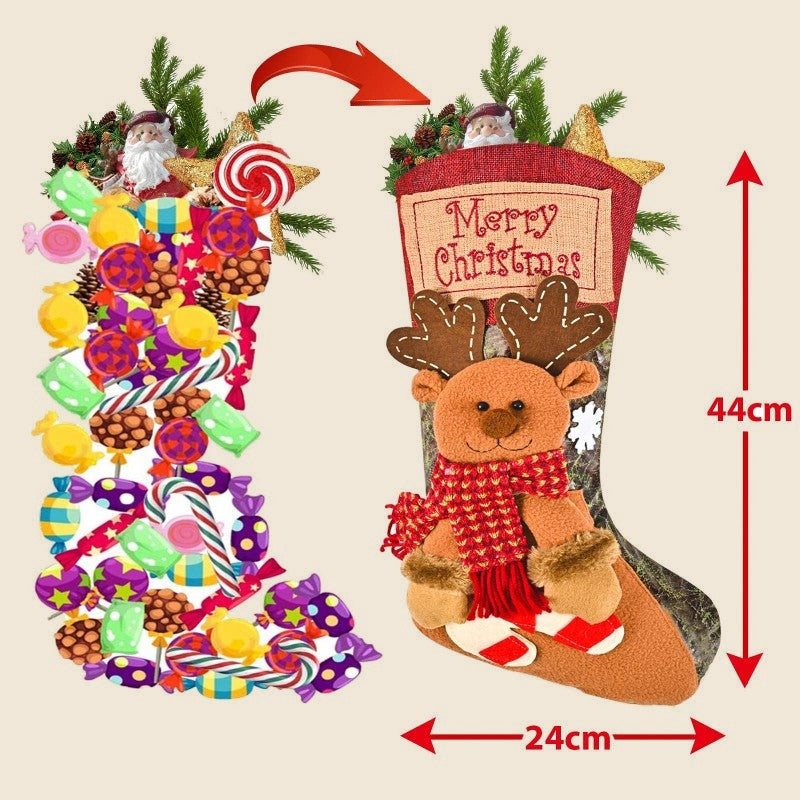 Set of 3 Large Christmas Stockings with Santa, Snowman and Reindeer - APA Pure Living