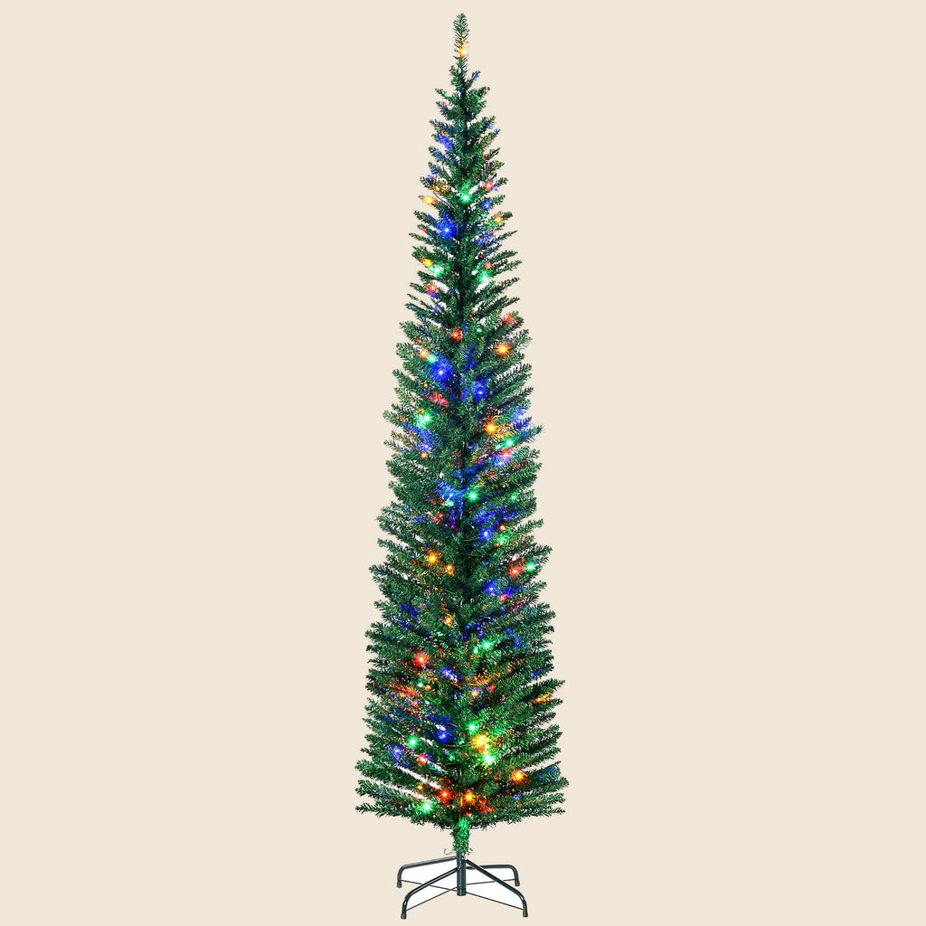 7.5ft Pre-Lit Slim Pencil Christmas Tree with 200 Multi-Colour LEDs - APA Pure Living