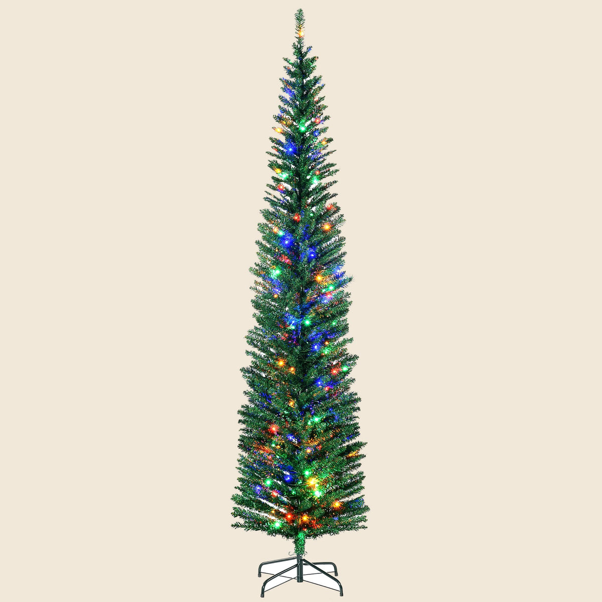 7.5ft Pre-Lit Slim Pencil Christmas Tree with 200 Multi-Colour LEDs - APA Pure Living