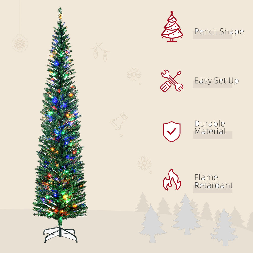 7.5ft Pre-Lit Slim Pencil Christmas Tree with 200 Multi-Colour LEDs - APA Pure Living