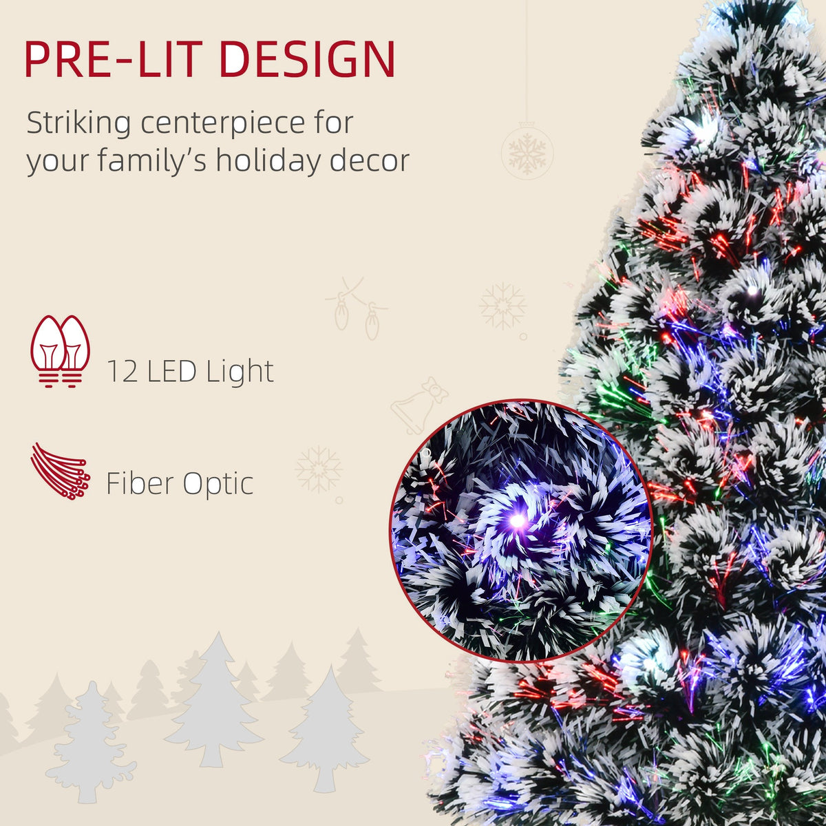 3ft Pre-Lit Snowy Christmas Tree with Colour-Changing Fibre Optics - APA Pure Living
