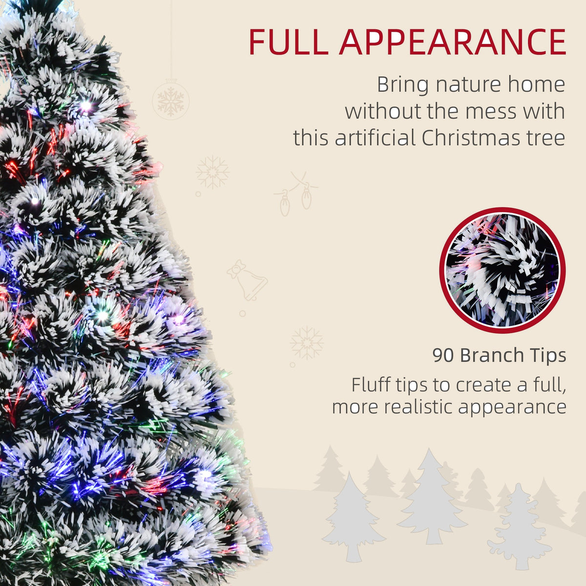 3ft Pre-Lit Snowy Christmas Tree with Colour-Changing Fibre Optics - APA Pure Living