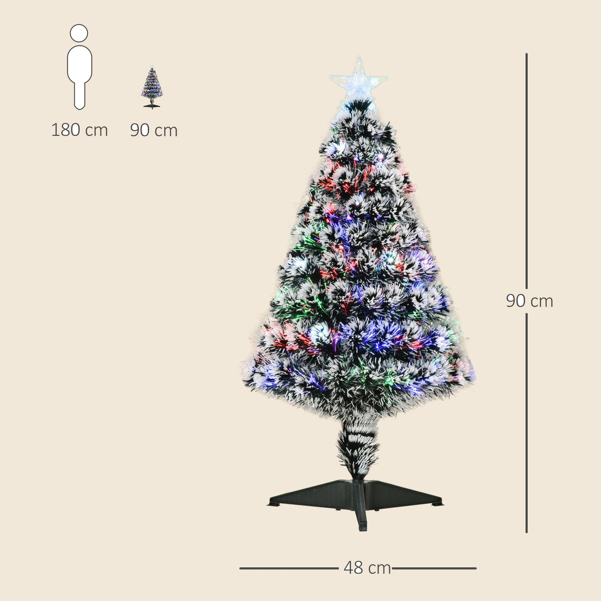 3ft Pre-Lit Snowy Christmas Tree with Colour-Changing Fibre Optics - APA Pure Living