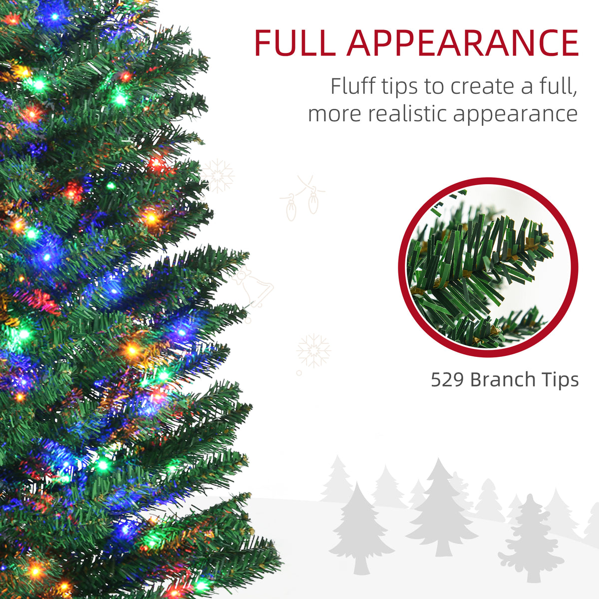 7.5ft Pre-Lit Slim Pencil Christmas Tree with 200 Multi-Colour LEDs - APA Pure Living