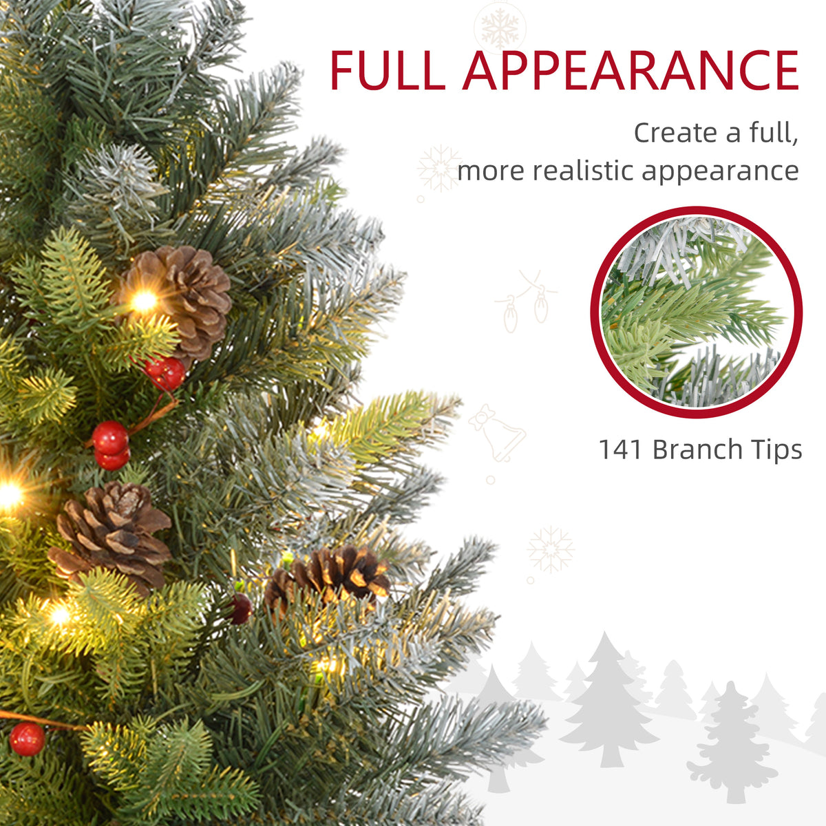 Pair of 60cm Pre-Lit Tabletop Christmas Trees with Berries and Pine Cones - APA Pure Living