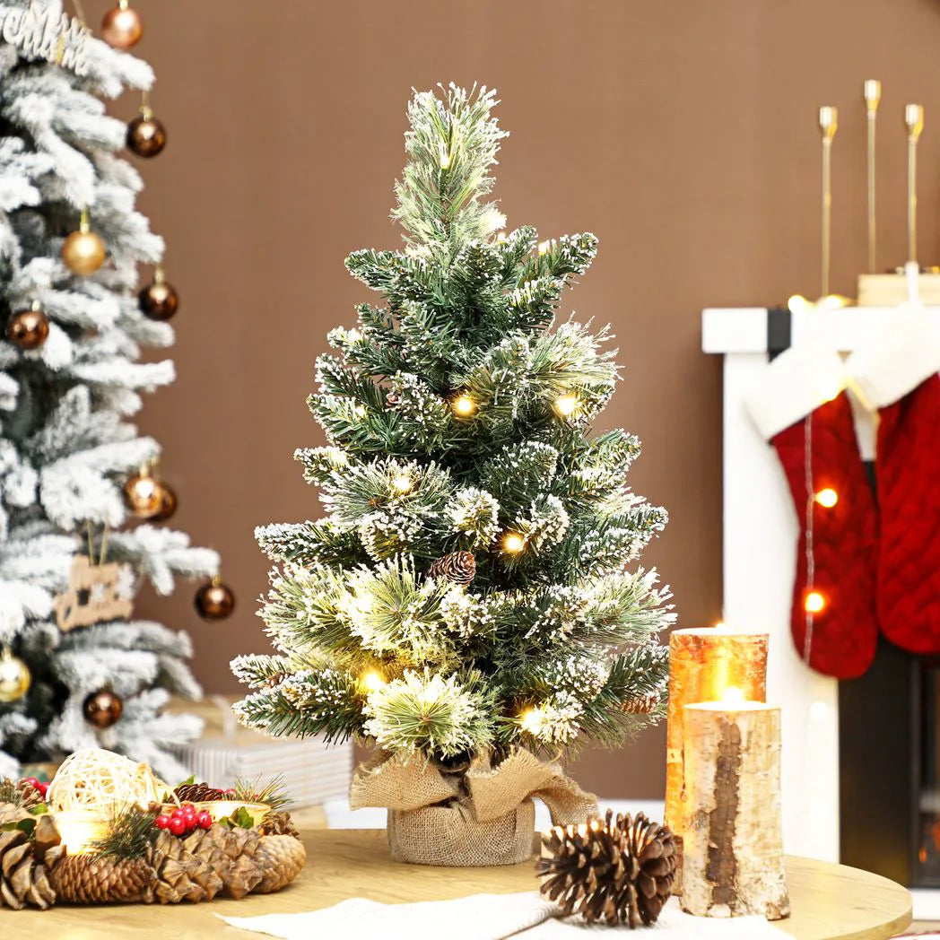 60cm Snow-Flocked Pre-Lit Tabletop Christmas Tree with Timer - APA Pure Living