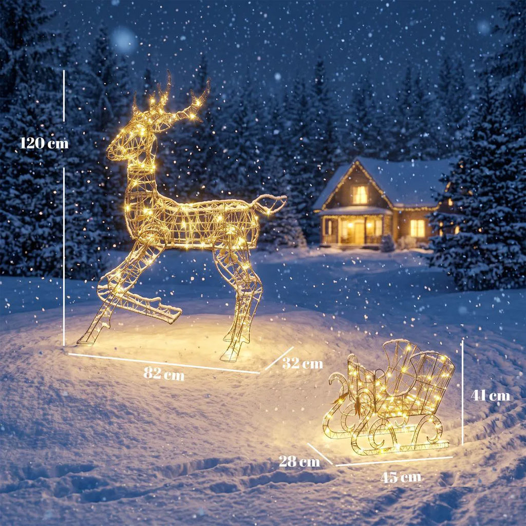 Light-Up Rattan Reindeer and Sleigh Christmas Decoration Set - APA Pure Living