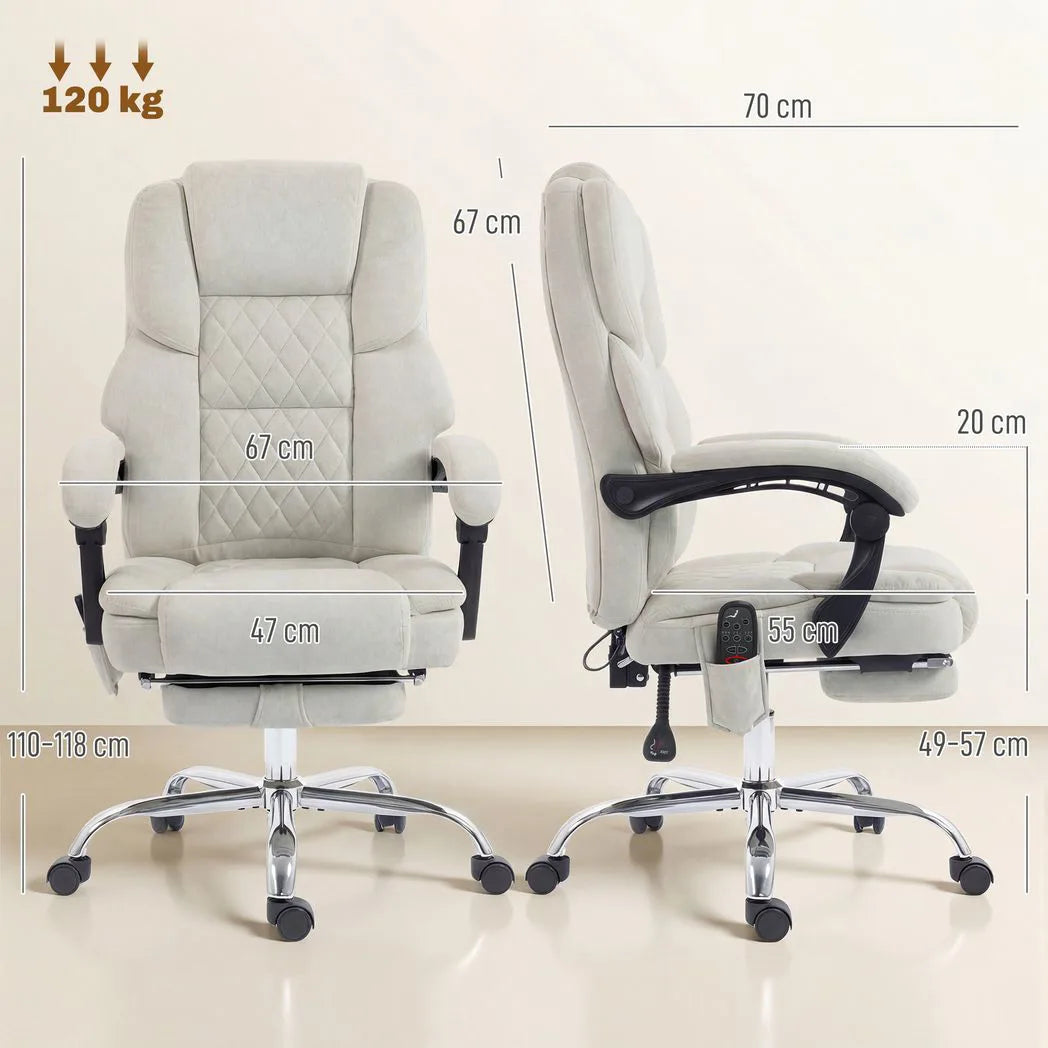Dimensions of the cream desk chair: 70 cm wide, seat 47 cm, height 110-118 cm, 120 kg capacity