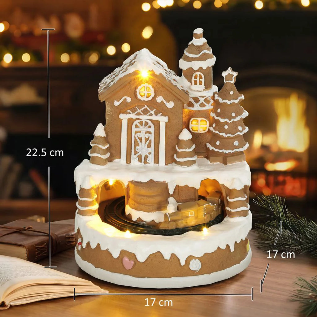 Musical Gingerbread Snow Village with Rotating Train - APA Pure Living