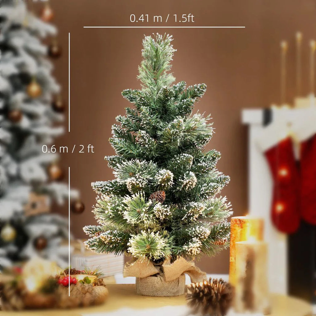 60cm Snow-Flocked Pre-Lit Tabletop Christmas Tree with Timer - APA Pure Living