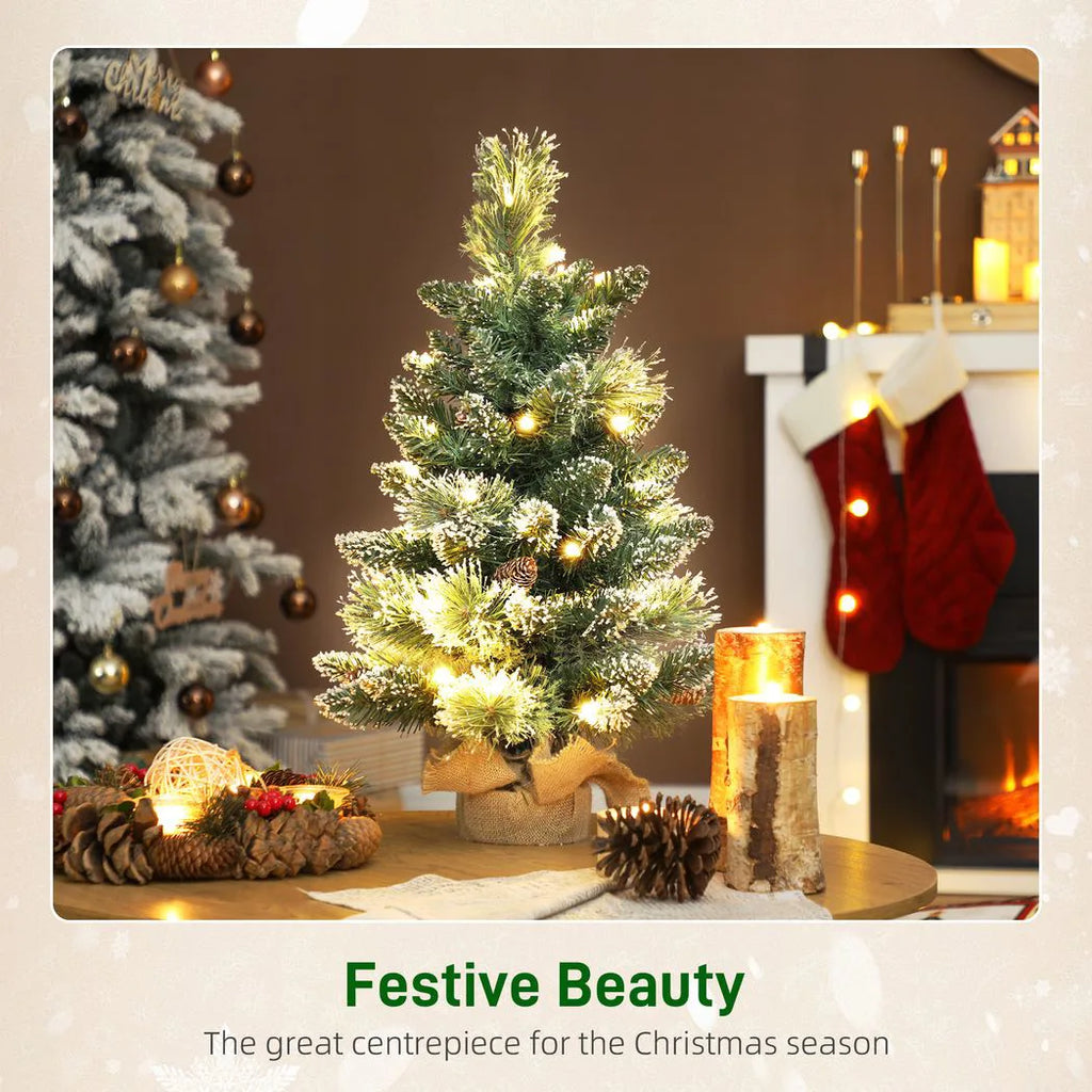 60cm Snow-Flocked Pre-Lit Tabletop Christmas Tree with Timer - APA Pure Living