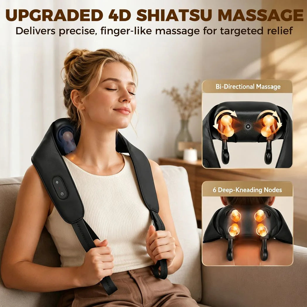 Cordless Heated Neck and Shoulder Massager with 4D Kneading - APA Pure Living