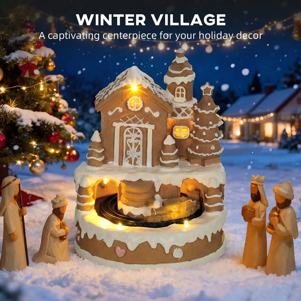 Musical Gingerbread Snow Village with Rotating Train - APA Pure Living