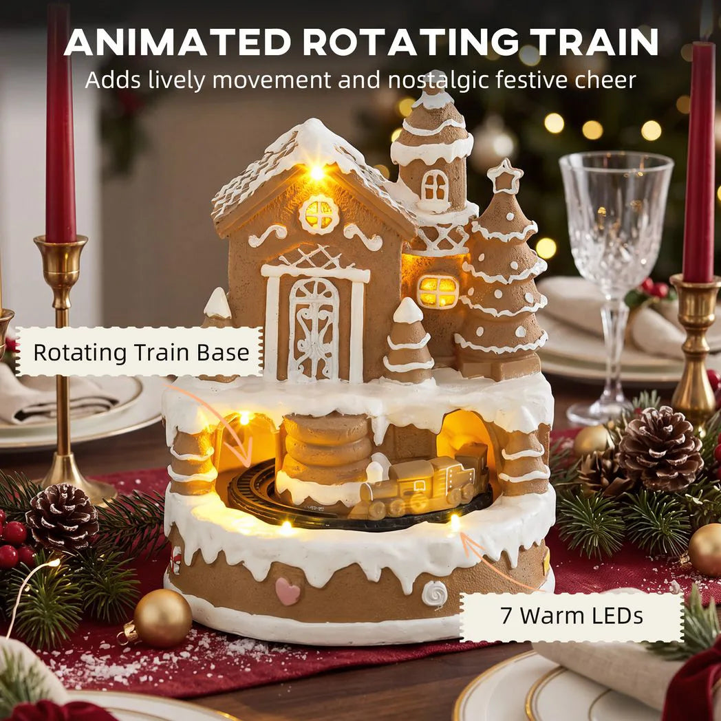 Musical Gingerbread Snow Village with Rotating Train - APA Pure Living